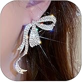 Bow Earrings for Women Rhinestone Long Bowknot Silver Valentines Prom Wedding Party Fashion Jewelry Gifts