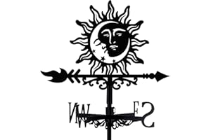 beinkmake Sun and Moon Face Weathervane Metal Wind Vane Arrow Weathercock Garden Decoration Wind Direction Indicator Stake Roof Mount Ornament for Farmhouse Yard Outdoor