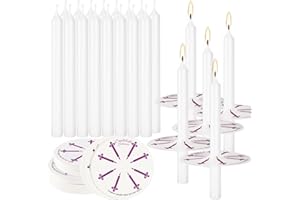 PLIADVBU 100 Pcs White Unscented Taper Candle with Drip Protectors, Church Candles, Vigil Candles, Shabbat Candles, Prayer Candles, 5 Inch …