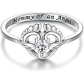 Miscarriage 1nfant Loss Ring - 925 Sterling Silver Mommy of an Angel Rings with Heart Cubic Zirconia Footprint Memorial Jewelry Gifts for Women