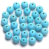 AD Beads Natural semi Precious Gemstone 10mm Round Loose Beads Big Hole 2mm Sized 30pcs (Blue Turquoise)