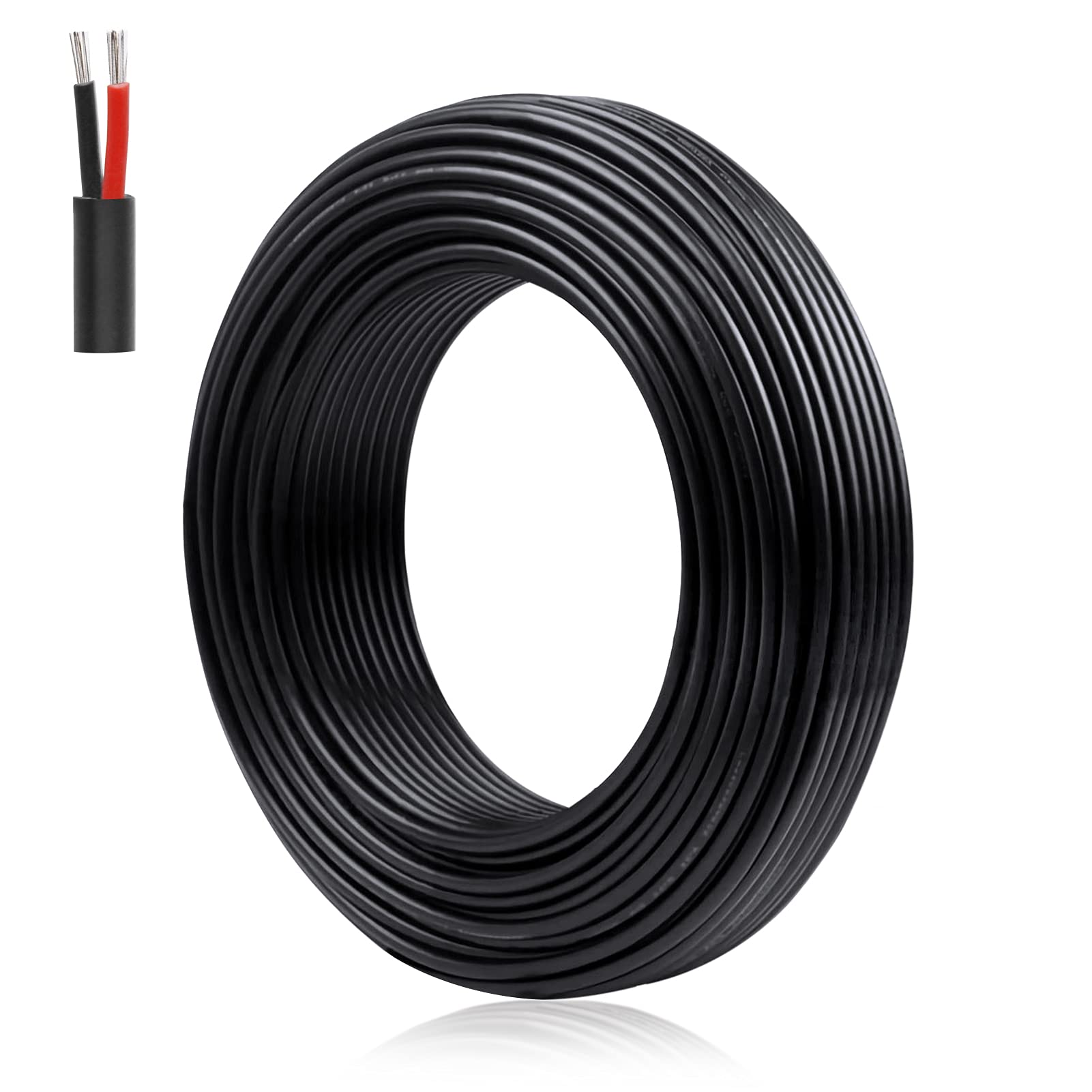 Stranded Wire For Extention Electrical Wire 22 Gauge 2 Conductor, 50M/164ft Flexible Black PVC ...