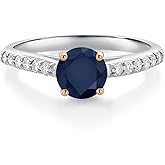 Gem Stone King 10K White Gold Blue Sapphire and White Lab Grown Diamond Engagement Ring For Women (1.28 Cttw, Round 6MM, Gemstone September Birthstone)