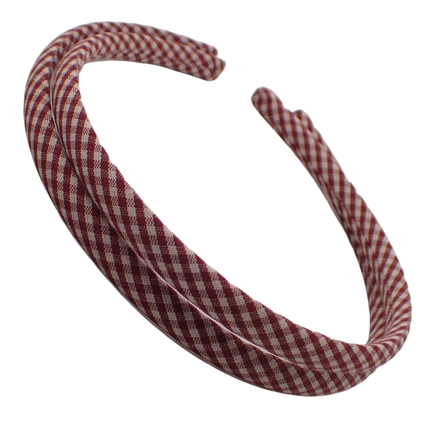 Topkids Accessories 2pcs 1cm Gingham Alice Band, Girls Headbands for School, Cute School Accessories for Girls, Pretty Coloured Checkered Style, Girls School Hair Accessories (Burgundy) — image 1