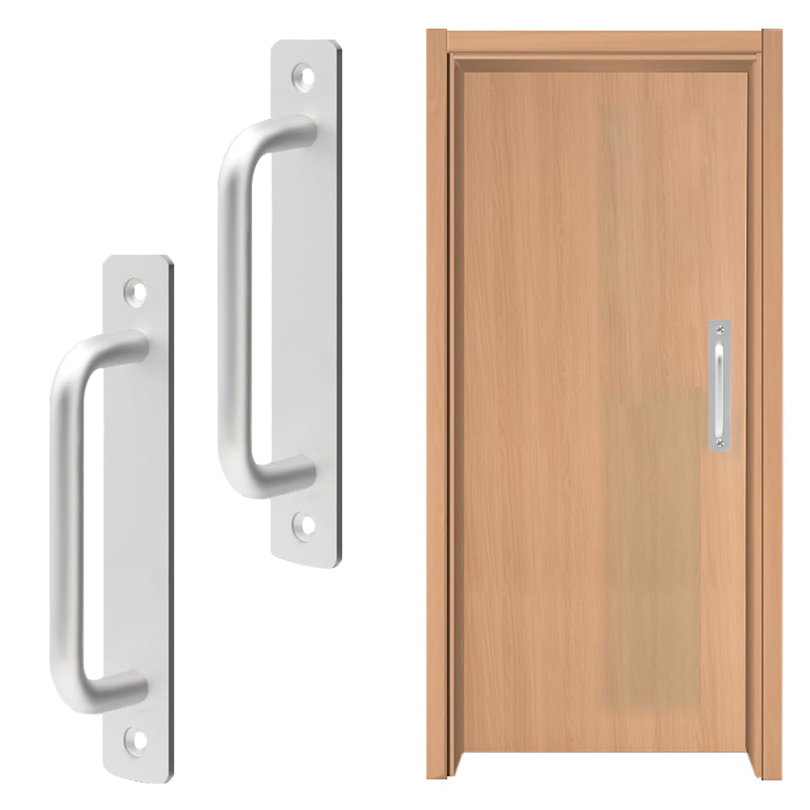 RZMZBY Set of 2 Sliding Door Handles, 18 cm, Barn Door Handles, Interior Door Fittings, Sliding Gate Handles, Made of Aluminium Metal for Bathrooms, Cabinets, Furniture (Silver)