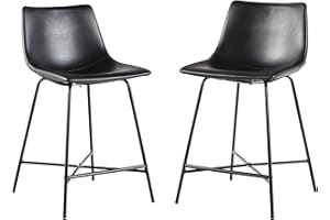 Walker Edison Xuma Modern Faux Leather Armless Low Back Counter Stool, Set of 2, Black