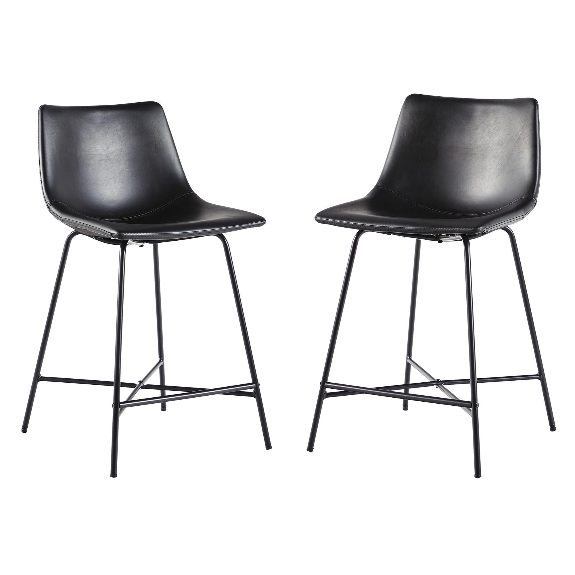 Walker Edison Xuma Modern Faux Leather Armless Low Back Counter Stool, Set of 2, Black Image