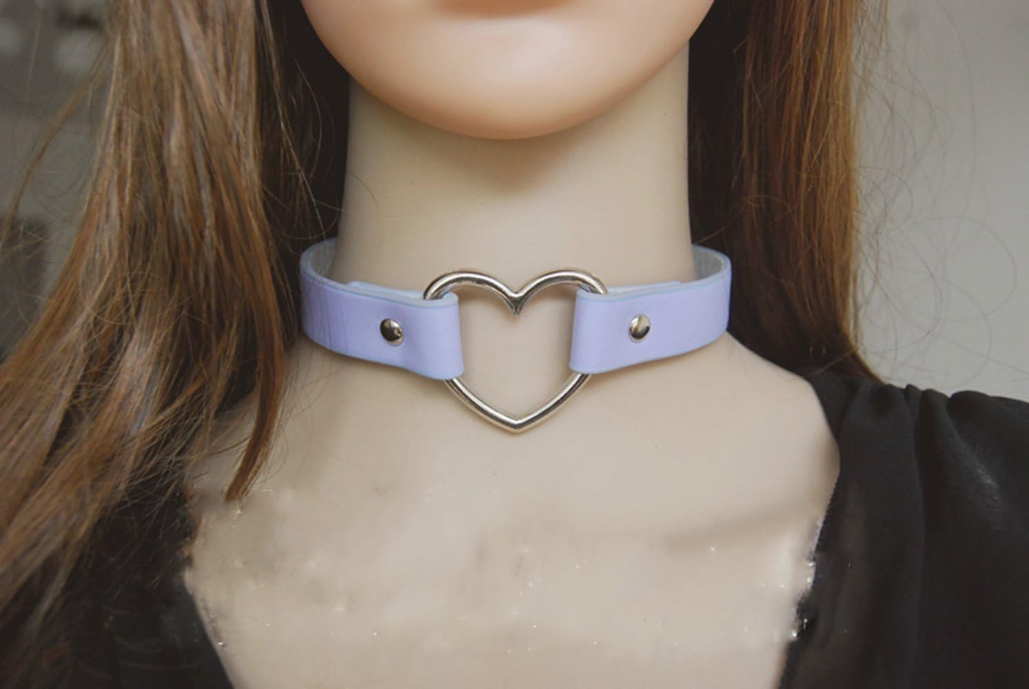 Dlakela Womens Vintage Collar Punk Goth Emo Heart Purple Leather Choker Necklace,13"+2"