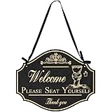 Funly mee Please Seat Yourself Welcome Metal Sign ,Bathroom Wall Art Decor-12.2×9.5(in)