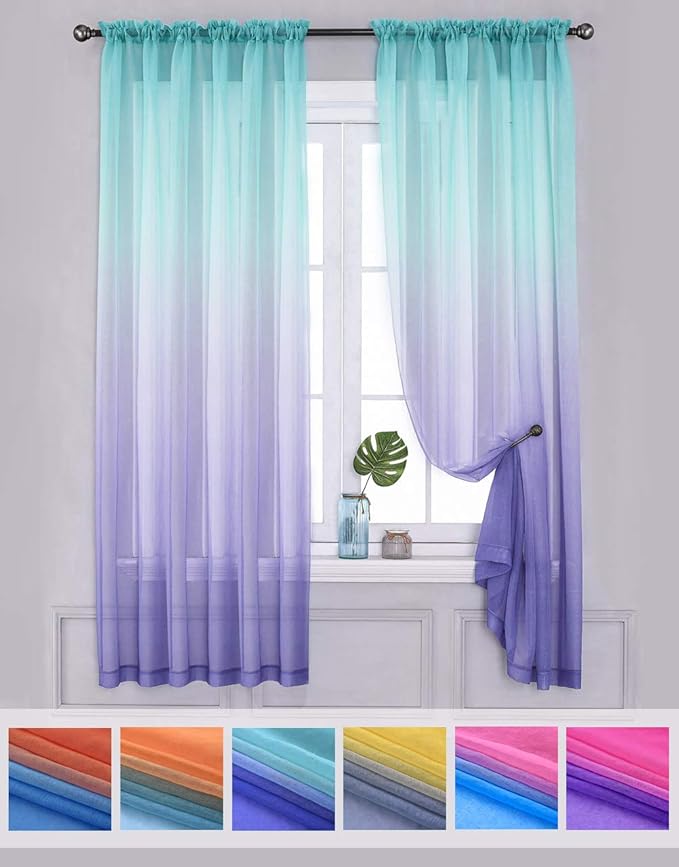 Yancorp 2 Panel Sets Bedroom Curtains 72 inch Length Sheer Curtain Linen Teal