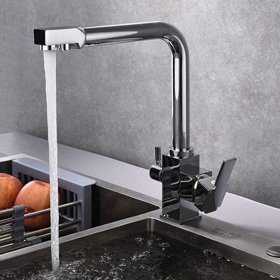 Grifo De Cocina Lavabo De Lavaplatos Giratorio Frío Y Caliente De Tres