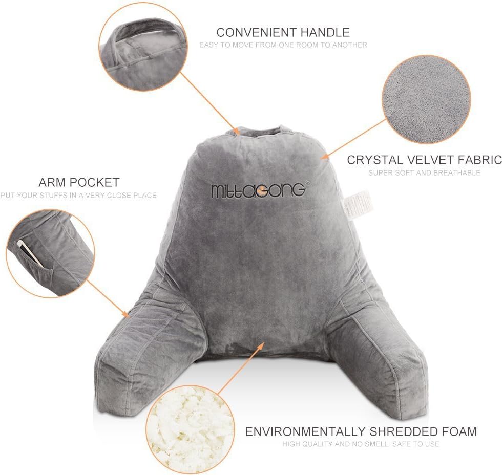 mittaGonG Backrest Reading Pillow with Arms Removable Cover Gray: Home & Kitchen