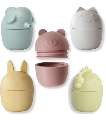 Jouet De Bain En Silicone – 4 Pièces Anti-moisissure, Tasses à Empiler Et Baleine, Sans BPA, Dès 1 An – Bain, Piscine, Plage