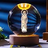Jesuspirit - Christian Decor, Wooden Light Base Crystal Ball Night Light, Home Decor - Christian Gifts for Men and Women (Virgin Mary and The Baby Jesus)