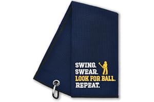 Hafhue Swing Swear Look for Ball Repeat Funny Embroidered Microfiber Golf Towels for Golf Bags with Clip, Golf Gifts for Men Women, Golf Accessories for Men Women, Birthday Gift for Golf Fan (GRM018)