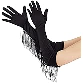 Bskifnn Long Satin Gloves with Tassel - 19.3" Elbow Stretchy 1920s Bridal Gloves for Costume Party Halloween