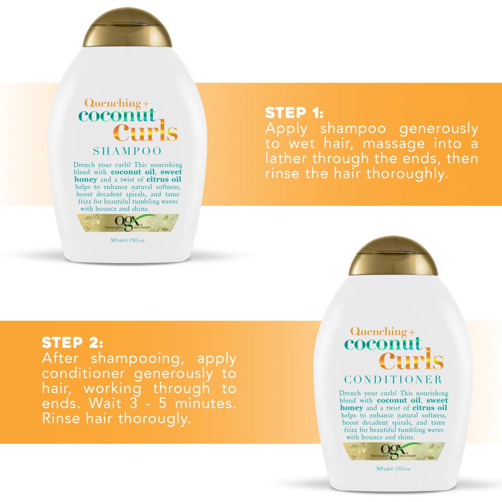 OGX Quenching + Coconut Curls Curl-Defining Shampoo, Hydrating & Nourishing Curly Hair Shampoo with Coconut Oil, Citrus Oil & Honey, Paraben-Free, Sulfate-Free Surfactants, 13 floz : Beauty