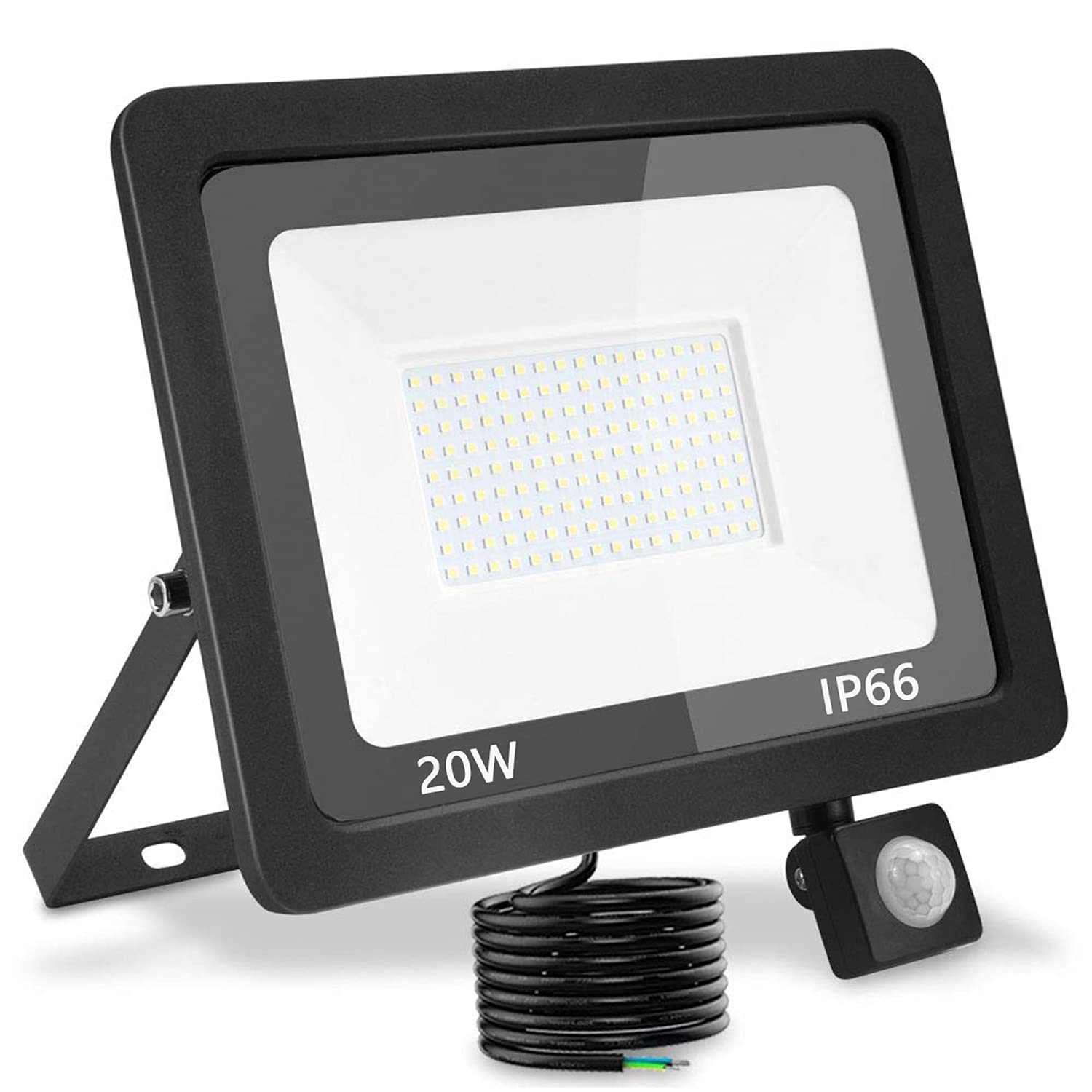 treoir 20W Security Lights Outdoor Motion Sensor,2000LM Outdoor Spotlight with PIR,IP66 Waterproof 6000k LED Spotlight for Garden,Garage,Square,Car Park,Construction Site ect (20W,Cold White)