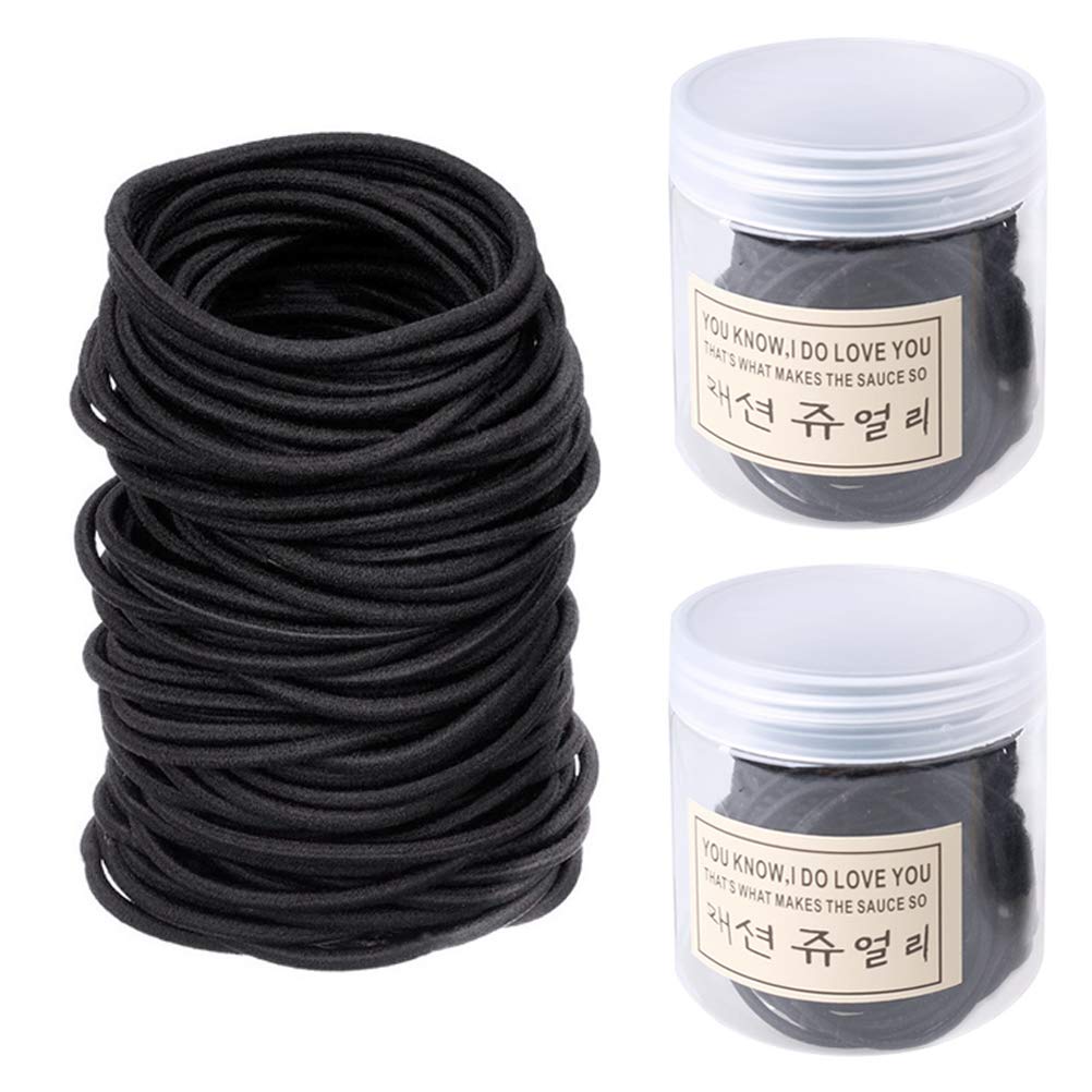 200 PCS Black Elastic Hair Bands, No Metal Hair Ties Ponytail Holder for Curly Hair