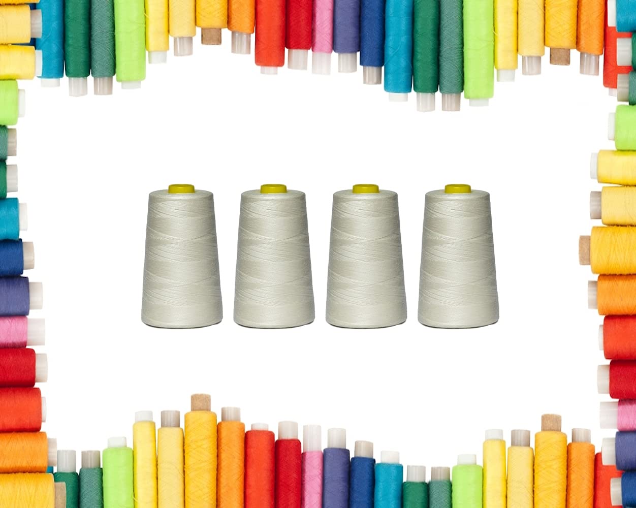 Rohans Overlock Yarn 40/2 (120), 5000 Yards (4570 Meters) Sewing Thread Cones, Sewing Machine Multi Colour Yarn Cones, 100% Polyester Material (Cream, 4)