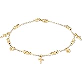 Barzel 18K Gold Plated Cross Anklet For Women, 10 Inches (Made In Brazil)