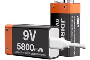 2 Pack USB-C Rechargeable 9V Batteries, (5800mWh) New Upgrade Higher Capacity Lithium 9 Volt Battery Replacement for Smoke Al