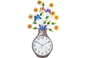 HOBYLUBY Vase Outdoor Clock with Thermometer and Hygrometer Combo, Outdoor Wall Clock Silent Non-Ticking, Waterproof Quartz Outside Clock for Patio, Living Room, Kitchen, Garden