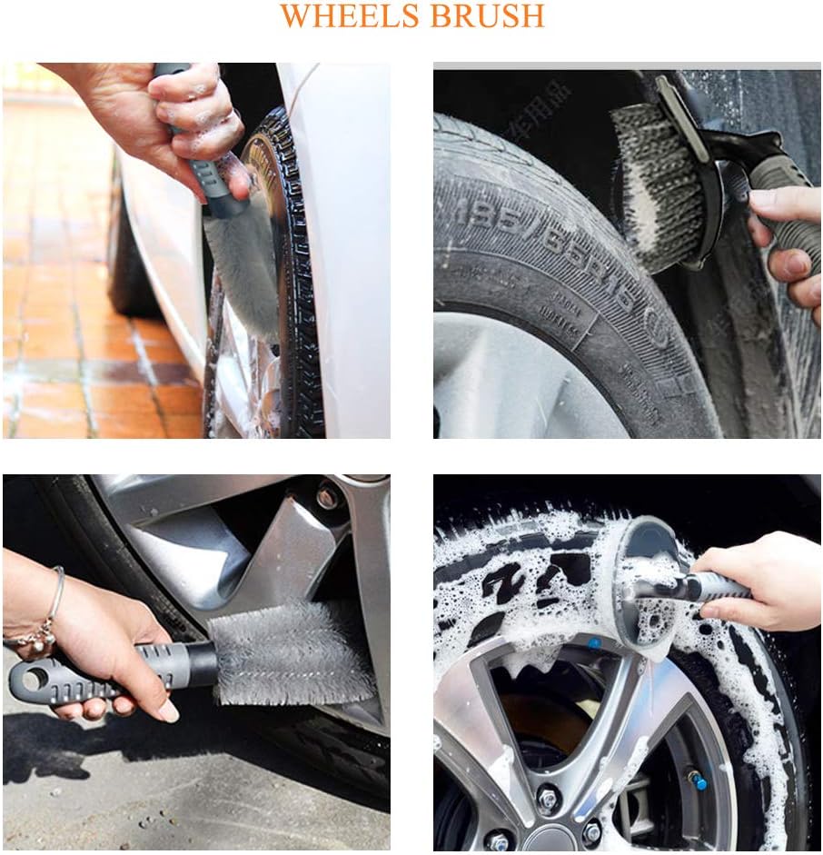Hhobake 11Pcs Car Cleaning Tools Kit Car Wash Tools Kit for Detailing Interiors Premium Microfiber Cleaning Cloth Car Wash Sponges Tire Brush Window Water Blade and Snow Shovel: Automotive