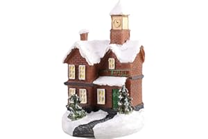 EUBUY Christmas Village House with Lights, Lighting Up Christmas Resin House Resin Battery Operated Christmas Scene Village Houses Christmas Collectible Buildings Ornaments