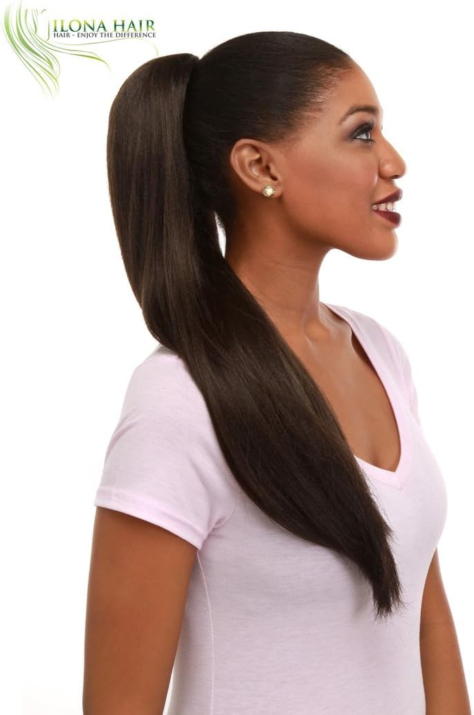 Long Ponytail Extension Hairpiece Straight Hair 19" Drawstring 14 Colors Black Brown Blonde Red Mixed for Black and White Woman Synthetic Hair Natural Looking Relaxed Hair (2