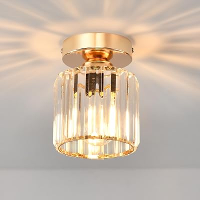 ANWIO Gold Crystal Ceiling Light E27 13.5cm Modern Semi Flush Fixture