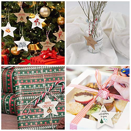 HAKACC Star Gift Tags, 200 PCS Kraft Paper Tags Card Gift Tags with 20 M Natural Jute Twine