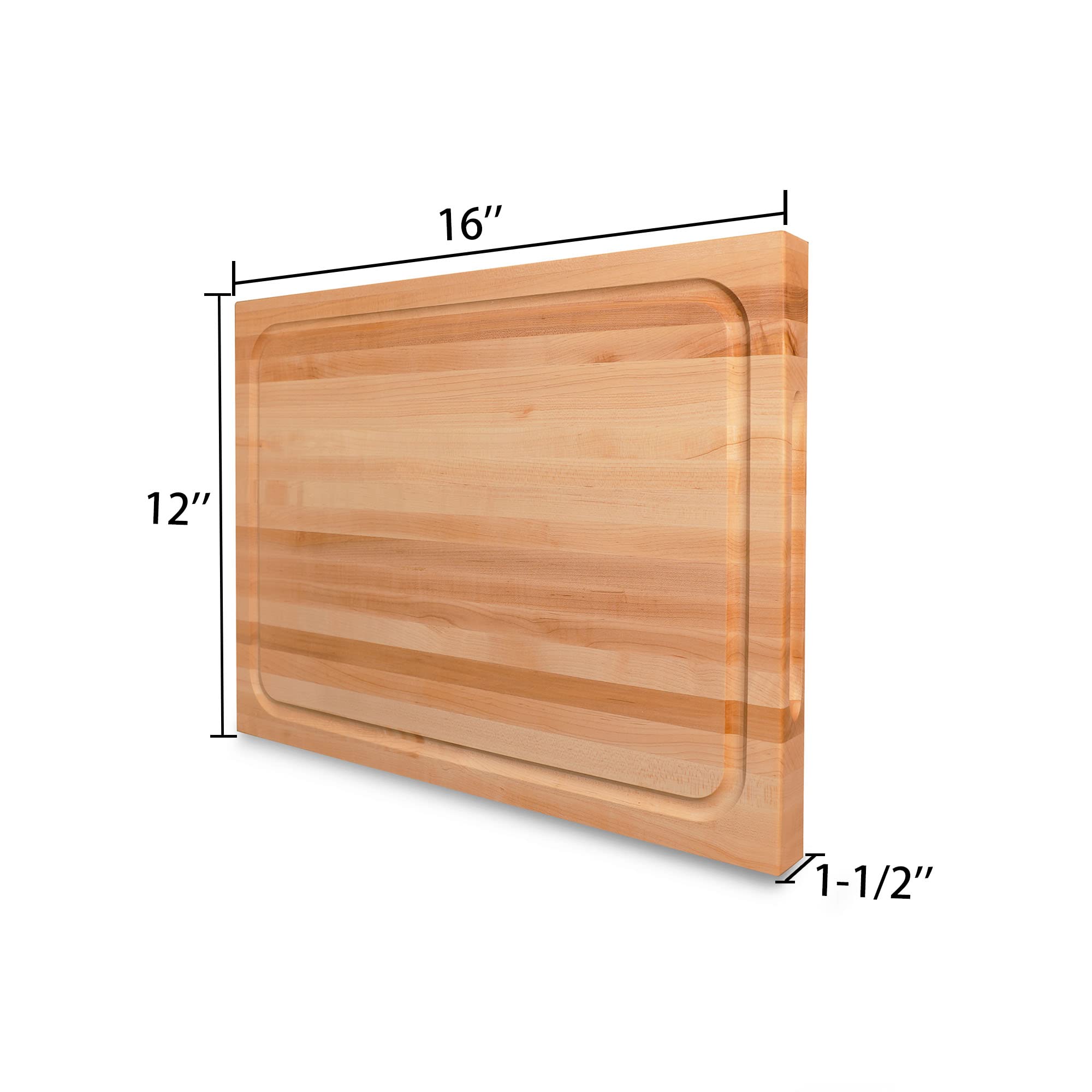 CONSDAN Hard Maple Wood Cutting Board for Kitchen, USA Grown Hardwood, 16 x 12, with Invisible Inner Handle, Prefinished with Food-Grade Oil, Suitable for Kitchen Edge Grain, 1-1/2