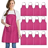 multifuns 12 pcs Pink Aprons Bulk Waterdrop Resistant for Women Men Kitchen Cooking Grilling Aprons with 2 Pockets (24x28 inch, Pink