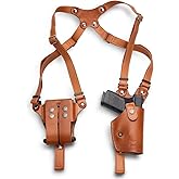 Universal Leather Shoulder Holster Compatible with Glock 17/19, 1911, Taurus G2C/G3C, M&P 9, Sig P220/P226, 92FS, and More, Vertical Concealed Holster with Double Mag Holster, Right Hand