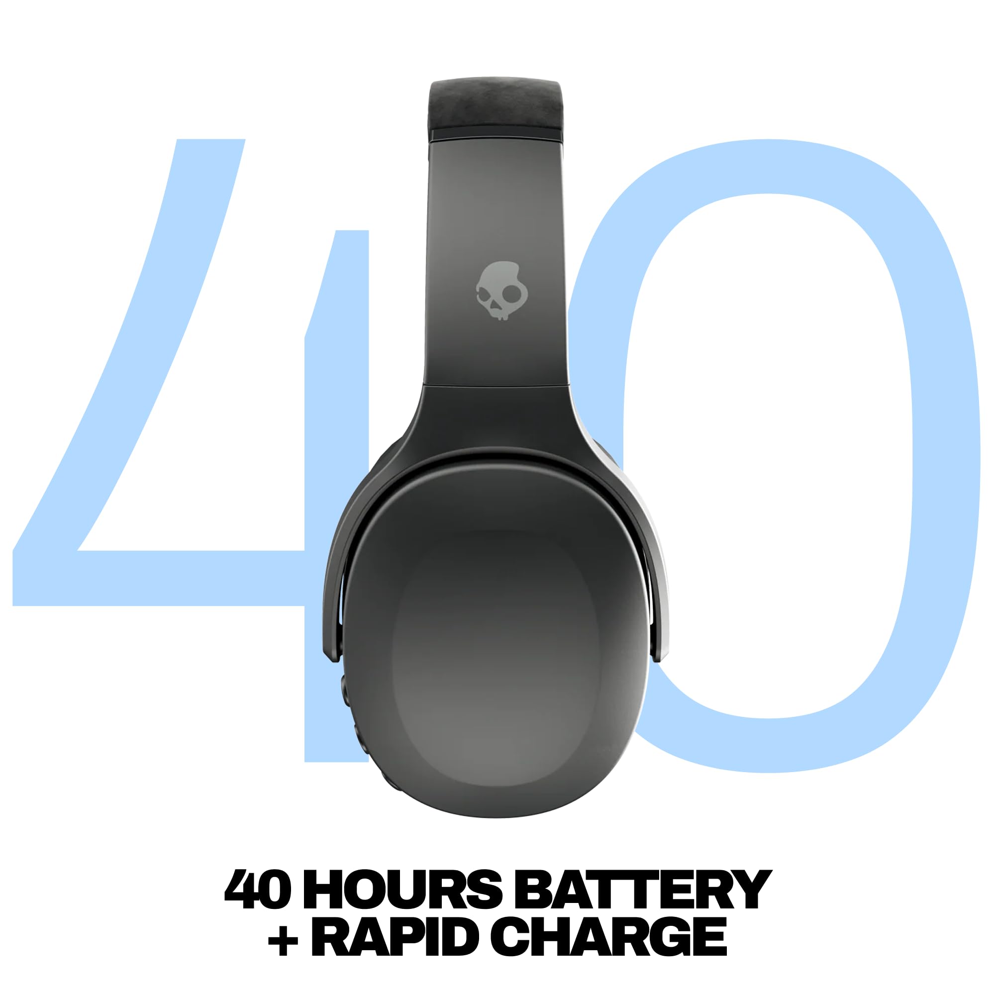 Skullcandy Crusher Evo Wireless Bluetooth Headphones with Multi-Sensory Bass and Charging Cable, Noise Isolating Over-Ear Fit, Up to 40 Hours Battery, Microphone for iPhone Android - True Black