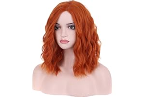 BERON 14 Inches Ginger Wig Short Curly Wig Orange Wig Bob Wig Charming Women Beach Wave Wigs for Cosplay Party Wig Cap Include
