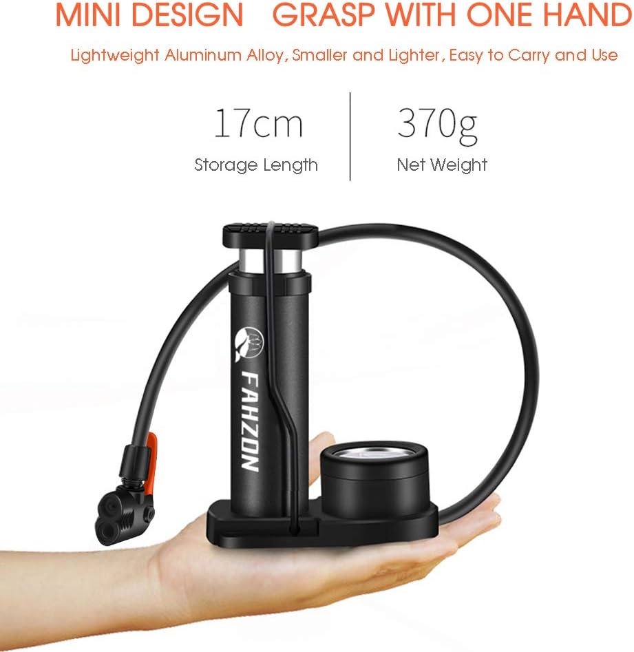 FAHZON Bike Pump Mini Portable Bicycle Foot Pump with Pressure Gauge Bike Tire Air Pump with Gas Ball Needle for All Bike, Fits Presta & Schrader Valve : Sports & Outdoors