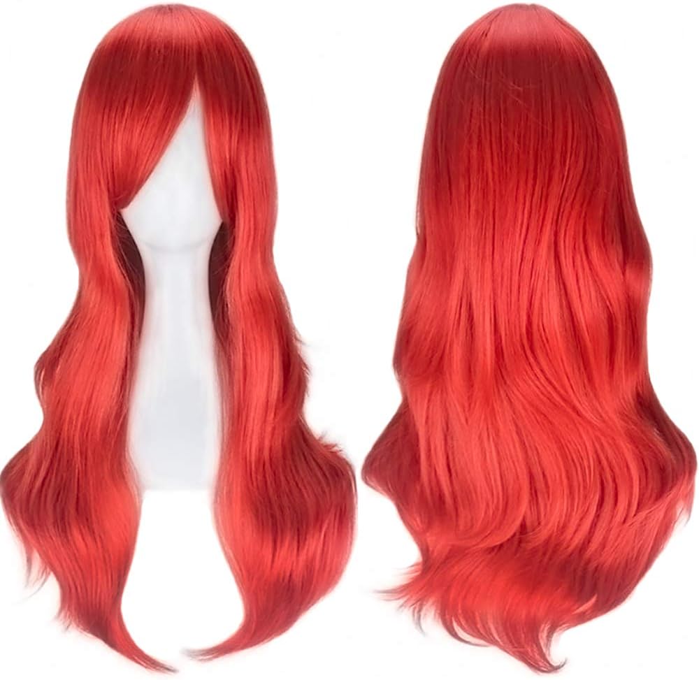 YEESHEDO Women's 28" 70 cm Cosplay Wig Long Wavy Curly Hair Ends with Bangs Wigs for Girls Heat Resistant Synthetic Wig for Party Costume Anime Halloween (Red)