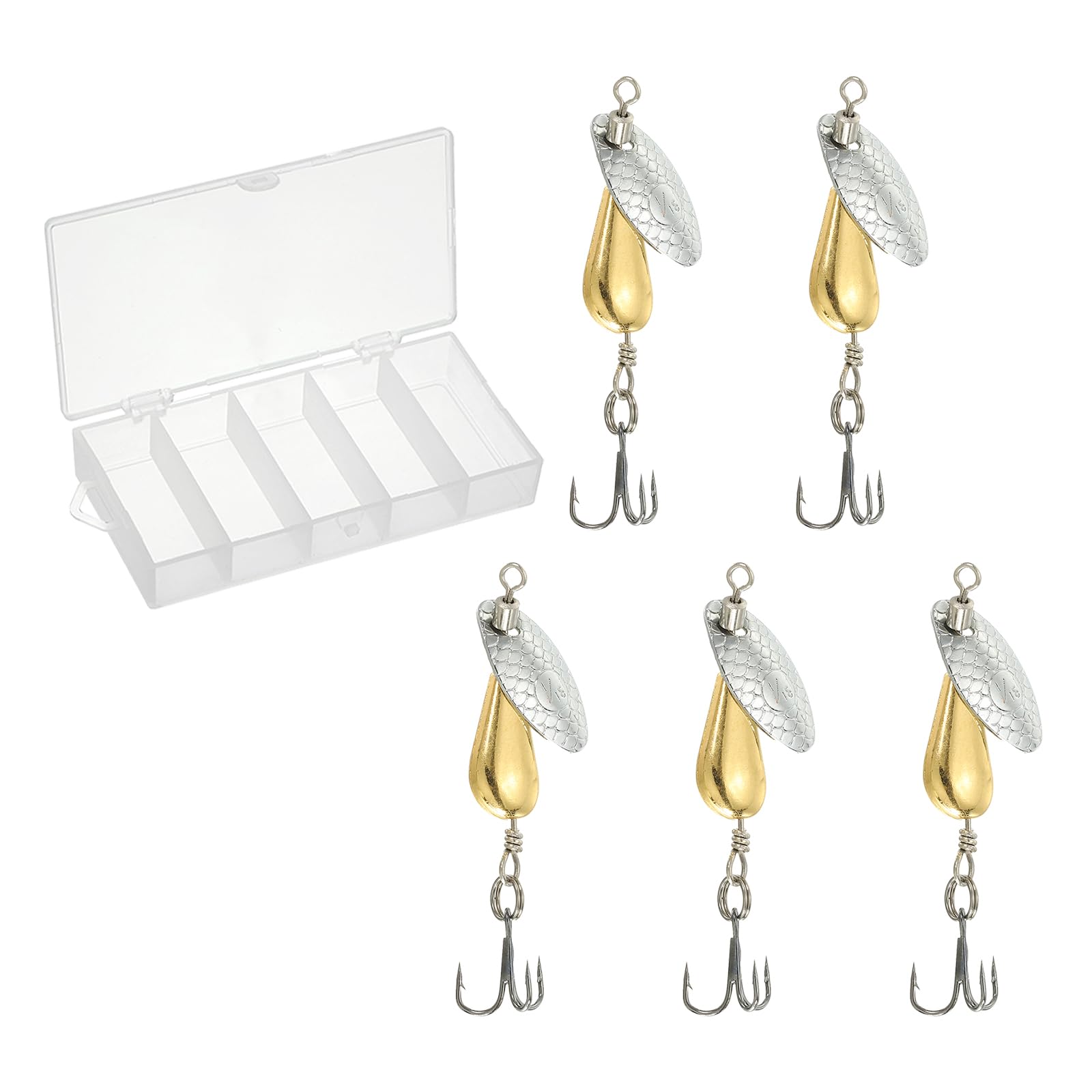 PATIKIL Trout Lures 1/6 oz, 5Pack Trout Fishing Lures Spinnerbait Treble Hooks Fishing Spinners Baits Tackle with Tackle Boxes for Freshwater Saltwater Fishing, Gold Tone
