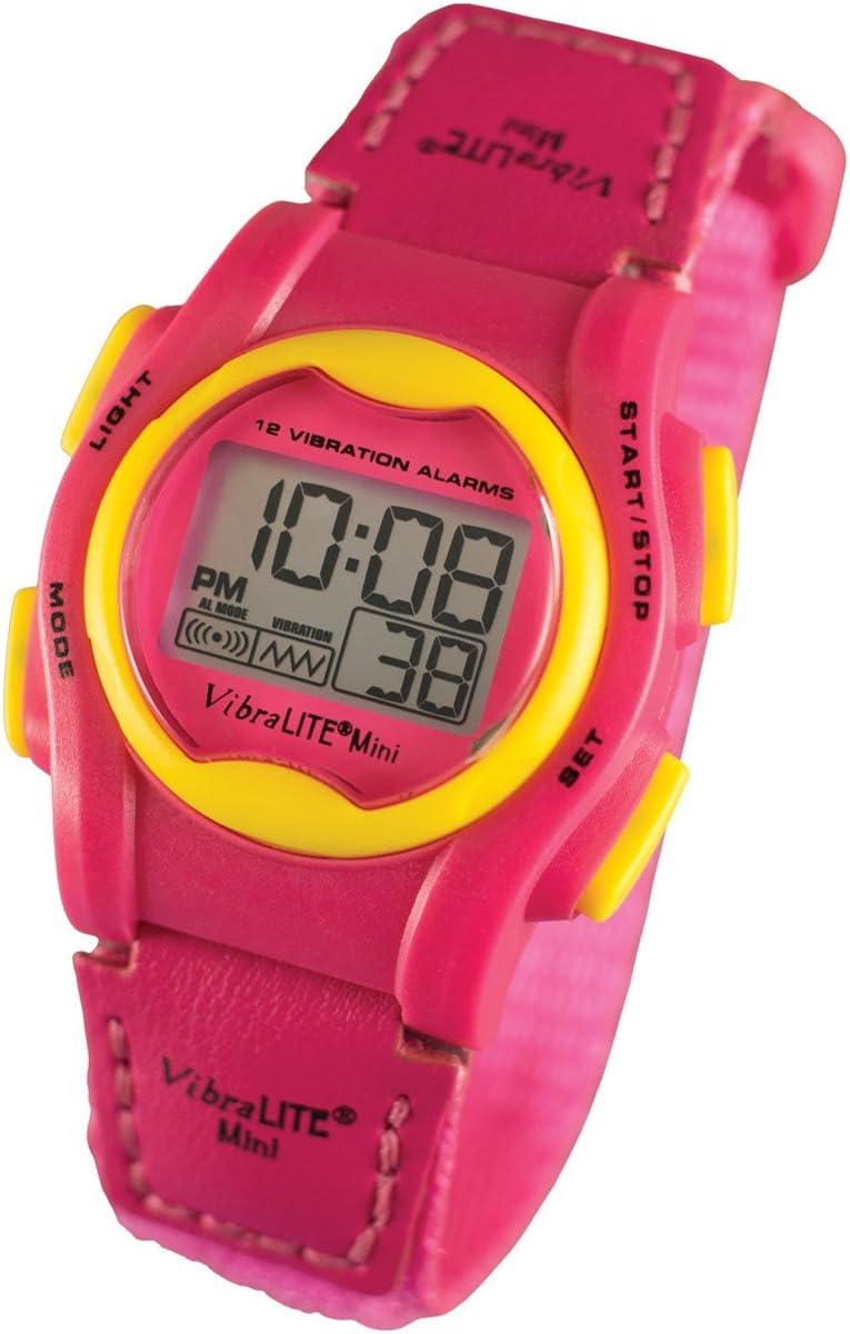VibraLITE Mini Vibration Watch - Hot Pink with Yellow Bezel-Buttons