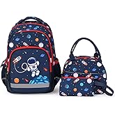 Moonmo School Backpack Kids Bookbag Set-with Lunch Bag & Pencil Case Elementary Preschool Kindergarten Supplies for Boys Large Capacity Backpack Set (Dark Blue Space)