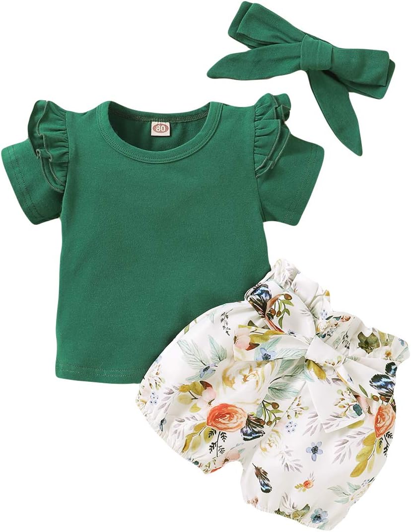 Kucnuzki Toddler Girl Outfit Baby Girl Sunflower Clothes Ruffle Sleeveless Linen Shirt Kid Sunflower Short Pants Set for Girl