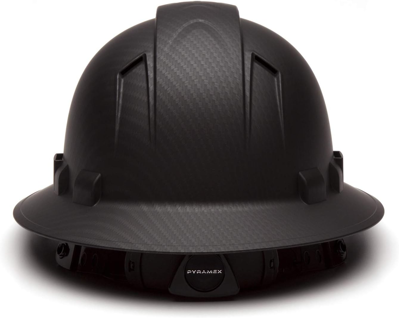 Pyramex Ridgeline Full Brim Hard Hat, Vented, 4-Point Ratchet Suspension, Matte Black Graphite Pattern - - 