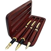 3 Pcs Wooden Pens Set with Gift Case/Best Writing Fountain Fancy Ballpoint Pen and Luxury Gel Pen with Ink Refills, Promotional Business Designer Pens