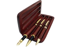 REN HANDCRAFT 3 Pcs Wooden Pens Set with Gift Case/Best Writing Fountain Fancy Ballpoint Pen and Luxury Gel Pen with Ink Refills, Promotional Business Designer Pens