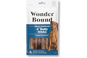 Amazon Brand - Wonder Bound Bully Sticks, All-Natural, Highly Digestible, Long Lasting Dog Beef Treats, 6 inch, (6 Count)