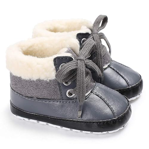 Jinara Baby Boys Lace Up Snow Boots Newborn Infant Toddler Winter Warm Non Slip Soft Sole Prewalker Crib Shoes