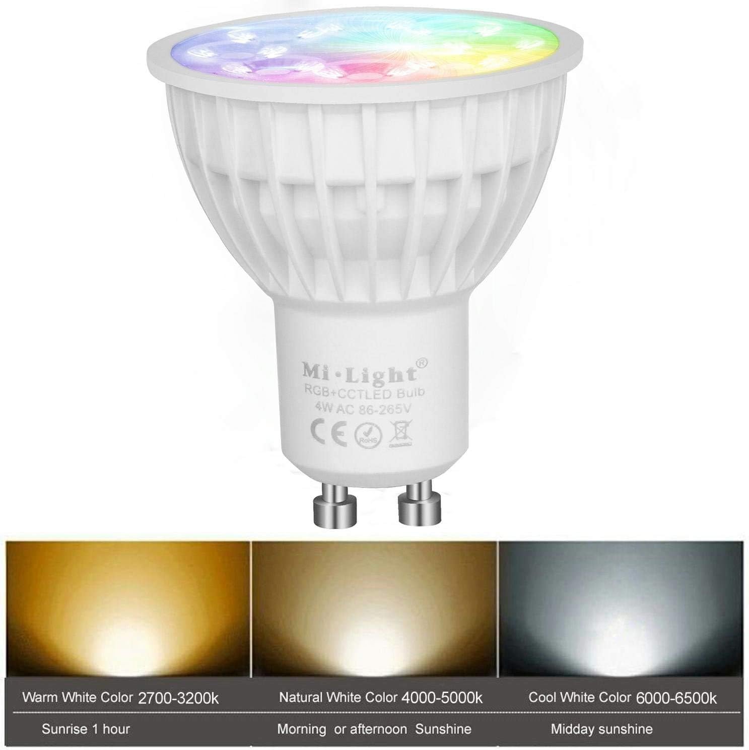 Mi-Light Wireless RF Remote Control 4W Colour Changing RGB-CCT GU10 Led Spotlight with Warm White and Cool White Dimming - Image 4