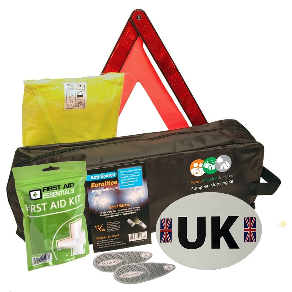 Family Motoring & Leisure European Travel Kit for Driving Abroad Quality Ultimate Safety Abroad European Travel Essentials Storage Bag & Emergency Roadside Breakdown